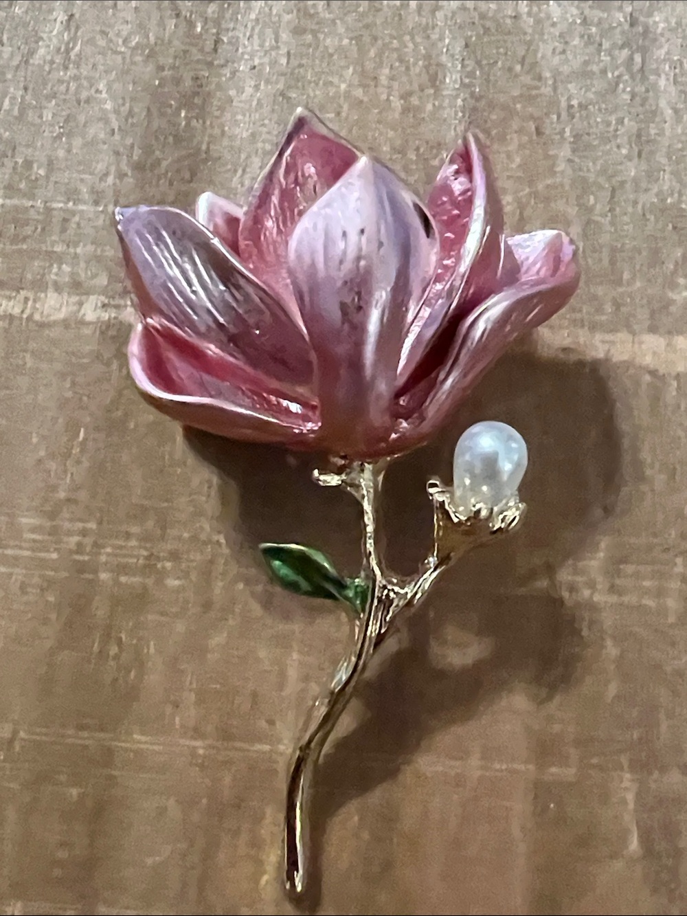 3/$18 Pink Enamel Flower Brooch with Pearl Accent - Lot 315